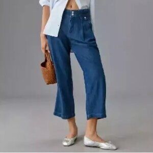 ANTHRO PILCRO HIGH-RISE PLEATED CROPPED DENIM PANTS NON-STRETCH DARK WASH sz 27